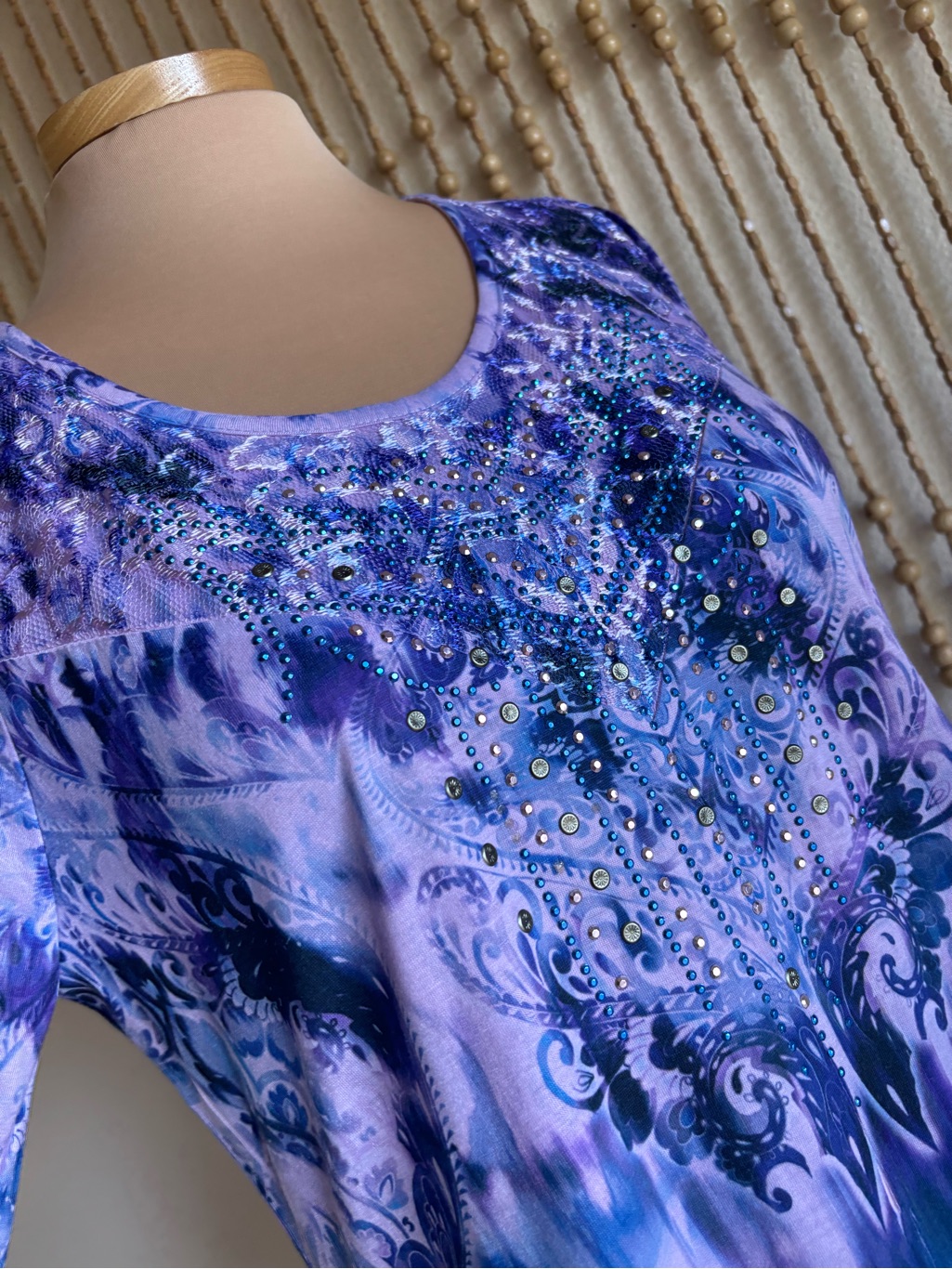 Oneworld Y2k Sublimation Blue Purple Vibrant Tie Dye Floral Lace Sharkbite Tunic — image 5 of 6
